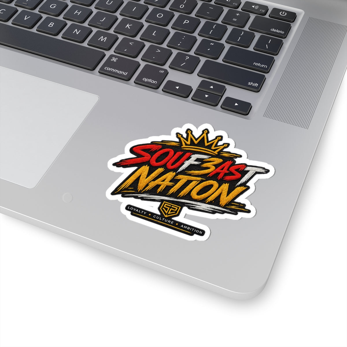 Souf3ast Nation Kiss-Cut Sticker — Bold Streetwear Logo with Crown (Loyalty • Culture • Ambition)